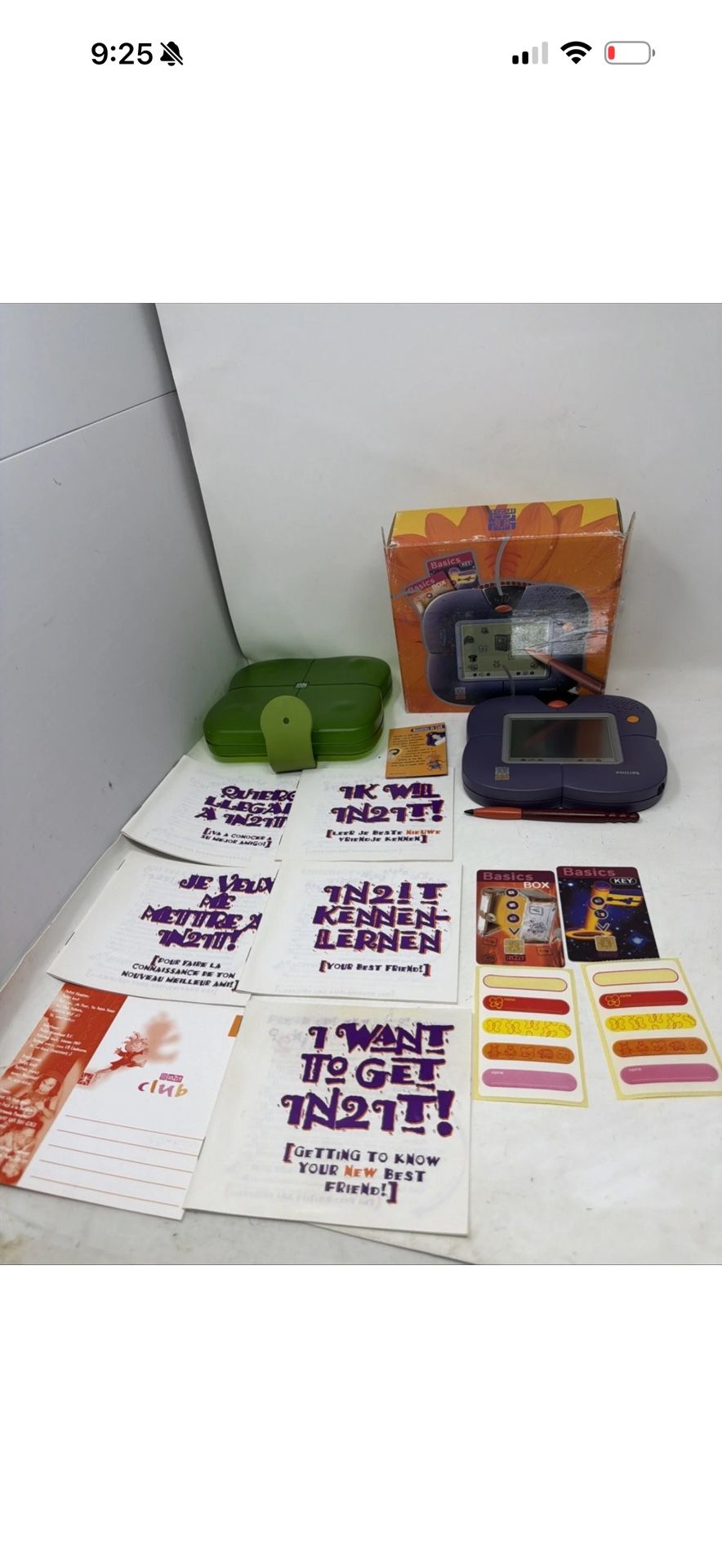PHILIPS in2it Console Handheld Prototype Kidcom works W/ 2 Cards, Case…