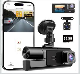 WiFi 1080P 3 Channel Dash Camera for Car Front and Inside Dashcam