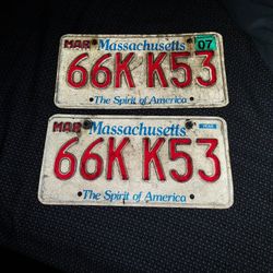 Massachusetts Plate Number 66kk53 Set Of Two