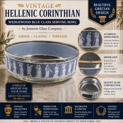 VTG Hellenic Corinthian Wedgewood Blue Serving Bowl Greek Grecian Jeanette Glass