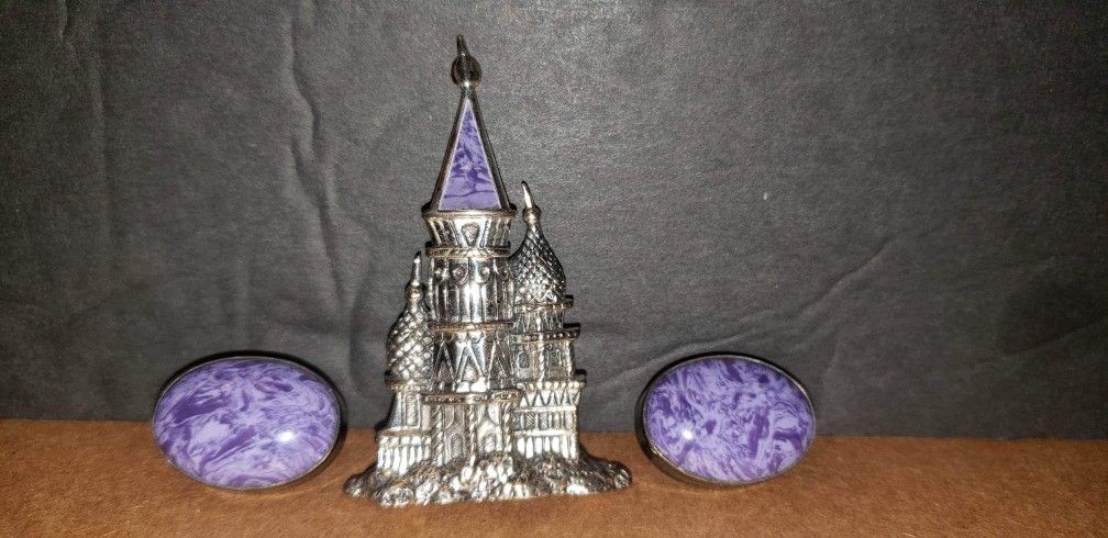 Vintage Sterling Silver Earrings and Brooch Pin - Castle