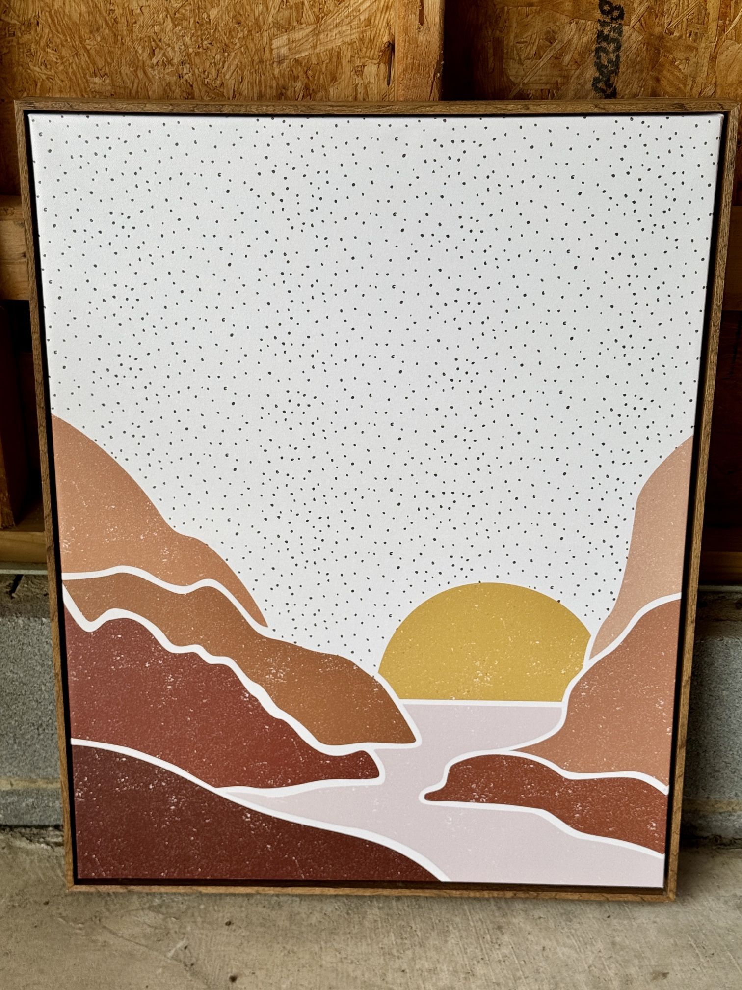 Framed Abstract Sunset Mountain Art