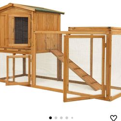 Ogrmar Chicken Coop Large Wooden Outdoor Bunny Rabbit Hutch Hen Cage with Ventilation Door, Removable Tray & Ramp Garden Backyard Pet House Chicken Ne