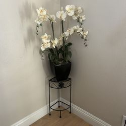 silk/faux orchids (not real plants) On A Metal Stand