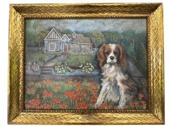 Original Painting Of Dog And House 28x22 Inch Apx