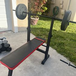 Bench With Bar And Weights Extra Weights And Adjustable Decline Bench set