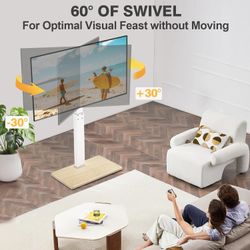 TV Floor Stand for 32-75 Inch TVs, Swivel Mount with Height Adjustment and Wood Base