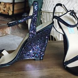 Betsey Johnson Wedge, Multi-color Glitter, Sz 8