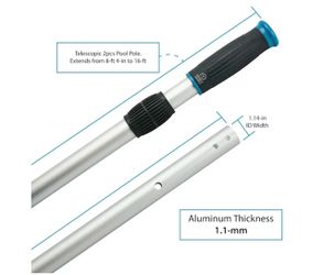 16 ft Aluminum 2-Piece Telescopic Pool Pole - New in Box - Universal Threaded Tip