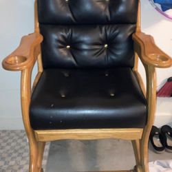 VINTAGE patent Leather And wooden Pool Table Chair