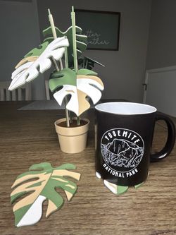 Variegated Monstera Coaster Set - Coasters and Display Holder