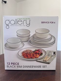 Tabletops Gallery 12pc Black Rim Dinnerware Set