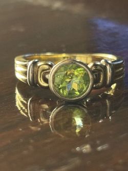 14K Gold Peridot Ring Size 7.25, White and Yellow Gold