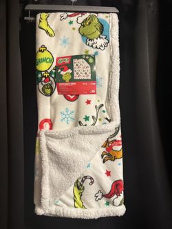 Dr. Seuss The Grinch Sherpa Back Throw Blanket 50”x60” Max Merry Christmas Ho Ho