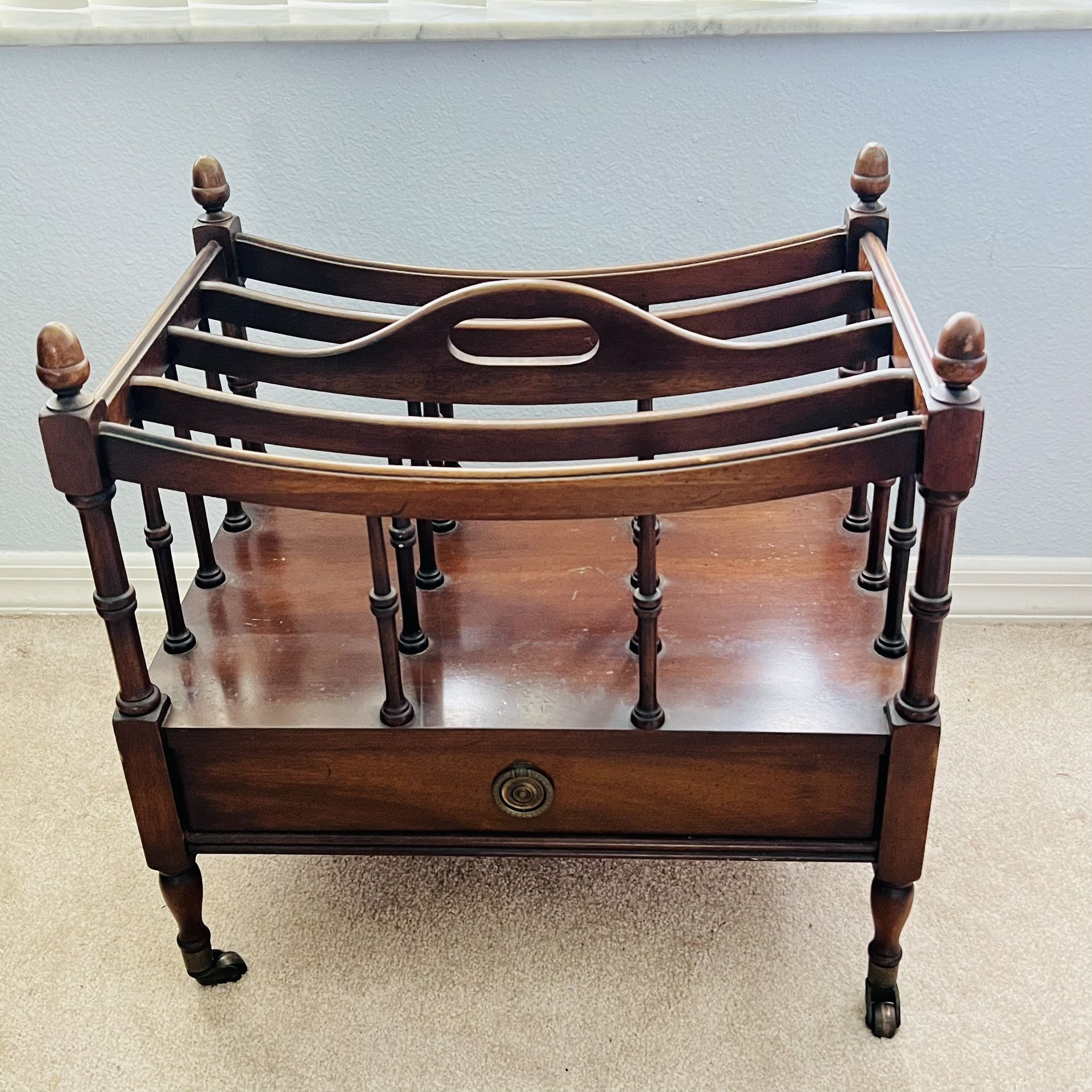 Antique Vintage Mahogany Wood Magazine Rack Holder