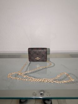 COACH Signature Wallet On Chain Crossbody Bag Brown Logo Canvas Gold Chain *Read description*