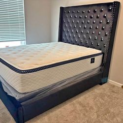 BRAND NEW BLACK TUFTED BED FRAME WITH TALL HEABOARD