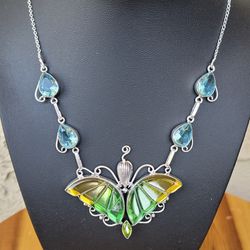 Rare Yellow & Green Bi-color Butterfly Necklace