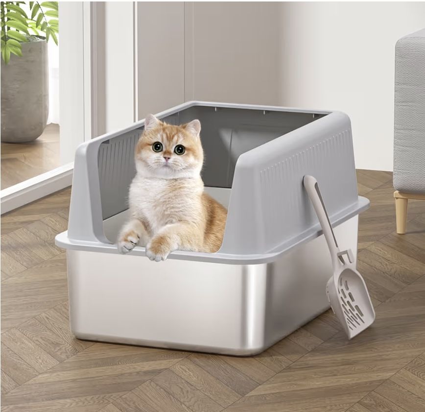 Large Covered Cat Litter Box with Scoop – Gray (Brand New)