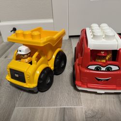 Mega Bloks Cat Dump Truck and Firetruck