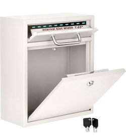 White Ultimate Drop Box Wall-Mounted Mailbox - Hanging Secured Postbox - Durable Spacious Key - Perfect for After Hours Deposits Payments Key and Lett