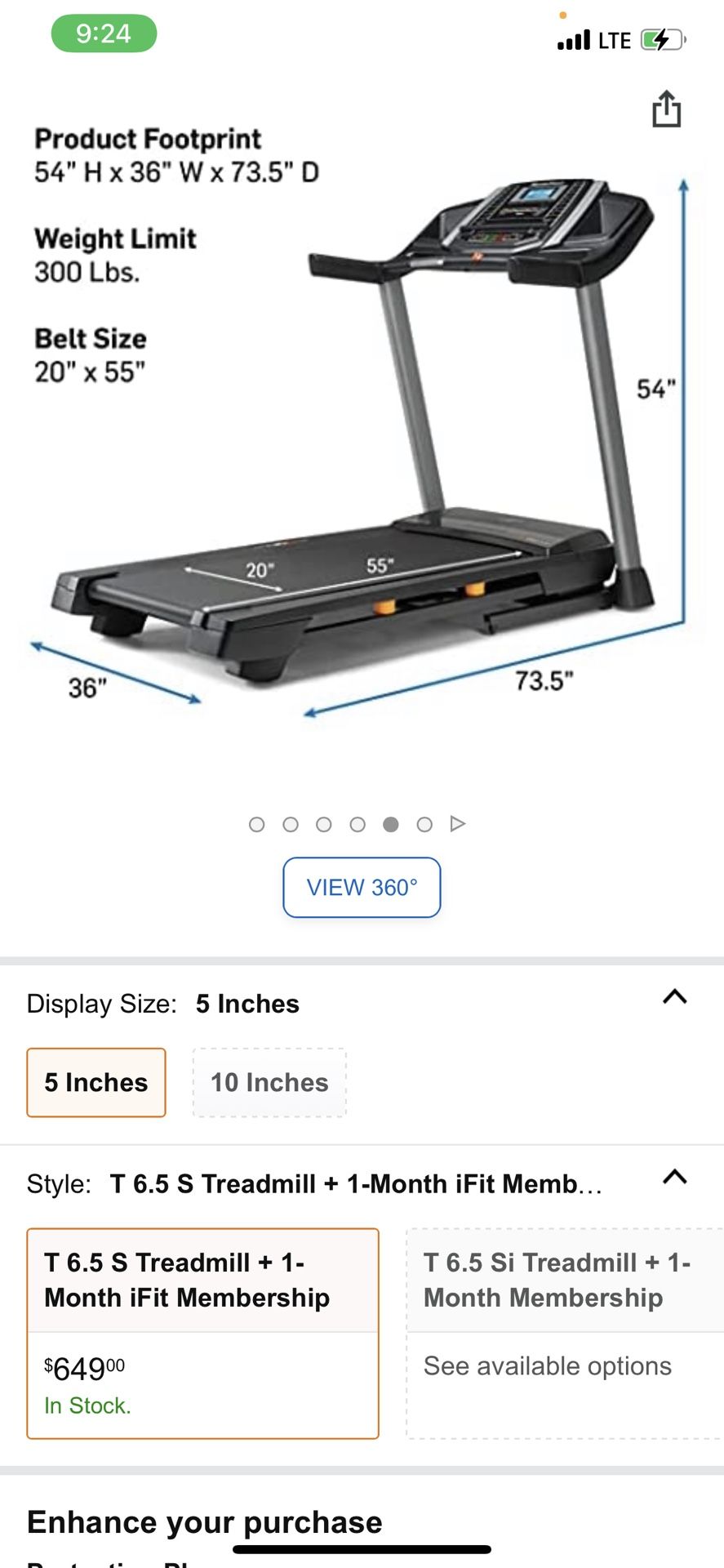 NORDICTRACK T 6.5S SERIES TREADMILL WITH 5 INCH DISPLAY New