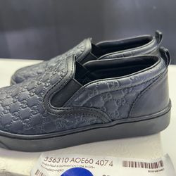 Gucci Kids Slip-On Sneakers – Black GG Leather – Size 27 (US 10 Kids) 