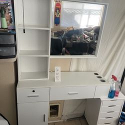 White Vanity Desk With Mirror And Storage - Great Condition
