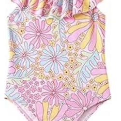 AngelSeason pink floral Girls Swimsuit size 5  Retails $69 