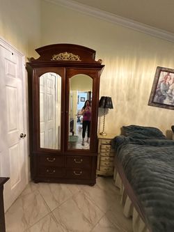 Wooden Armoire with Mirror