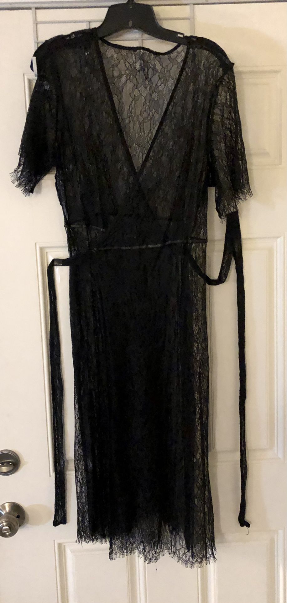 Beautiful Black Fine Lace Wrap Dress - Medium 