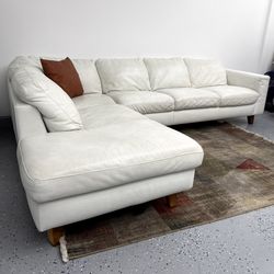 Natuzzi White Italian Leather 2pc Sectional Sofa with Left Chaise