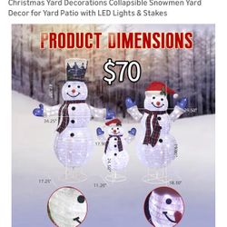 3-Piece 3D Outdoor Christmas Snowman Lighted Christmas Yard Decorations Collapsible Snowmen Yard Decor for Yard Patio with LED Lights & Stakes