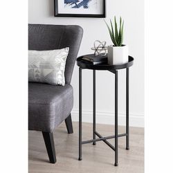 Brand New Kate and Laurel Celia Round Metal Foldable Accent Table – Black/Gray