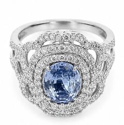 Oscar Friedman Platinum Natural Unheated Sapphire & Diamond Statement Ring GIA Certified