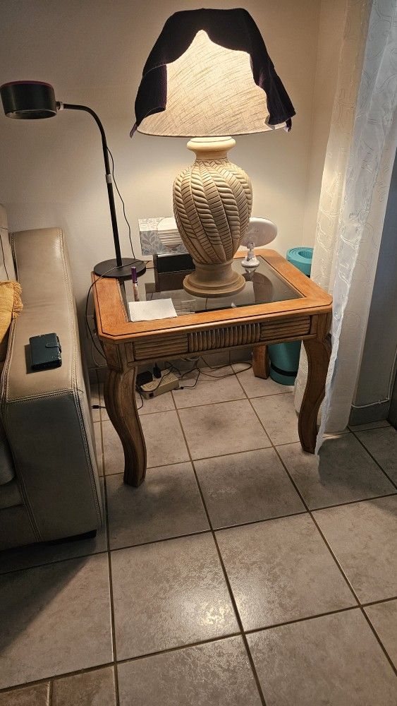 Glass And Wood End Table
