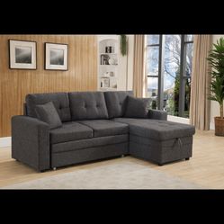 $375 Sectional Grey Color Pull Out Bed With Storage 