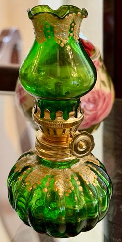 Victorian-era style ORNATE GLASS OIL LAMP FONTS, very COLLECTIBLE, both for $19 total