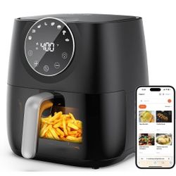 JOYAMI Air Fryer 6 QT, Air Fryer with Window, Online Recipes, 8 Cooking Functions for Air Fry, Bake, Roast, Broil & More, Nonstick Basket Dishwasher S