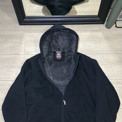 Rare Y2K 2000s Affliction Style Black & Grey Fur Lined Zip Up Hoodie