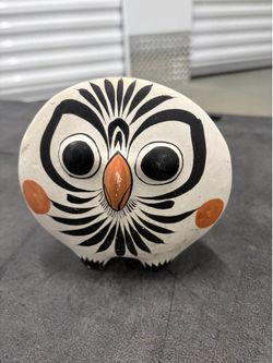 Vintage Tonala Mexican Pottery Owl Figurine