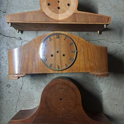 3 Vintage Wood Mantel Clock Cases Art Craft Supplies Parts Repair Glass Roman Numerals