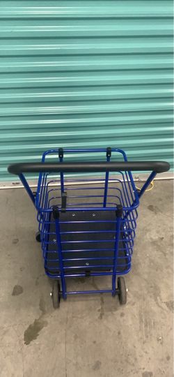 Blue Folding Shopping Cart with Wheels