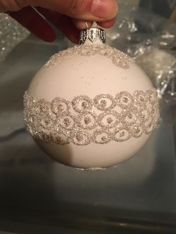 Set of 3 Crate & Barrel Sparkly Christmas Ornaments (brand new w/tags)