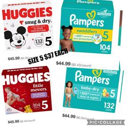 DIAPERS HUGGIES AND PAMPERS SIZE 5