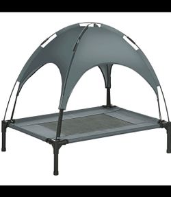 Elevated Dog Bed~NEW~ w Removable Canopy, Outdoor Dog Cot w UV Protection Canopy Shade, 30 inch Pet Bed for Camping, Gray
