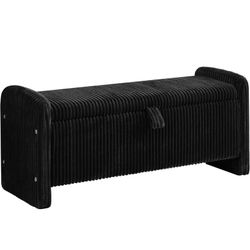 44'' Corduroy Storage Ottoman Bench, Upholstered End of Bed Storage Bench with Safety Hinge, Linear Bed Bench for Bedroom