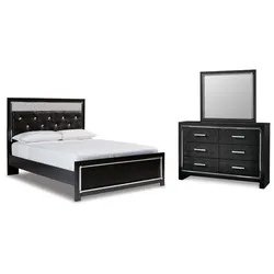 Kaydell Queen Upholstered Panel Bed with Mirrored Dresser Deluxe Quality