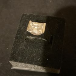 SilverTone Solid Ring With Large Clear Center Stone…Size 8