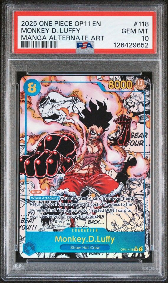 2025 One Piece OP11 EN Manga Alt Art Monkey D. Luffy #118 PSA 10 GEM MINT
